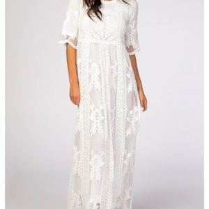 Pinkblush crochet overlay maxi dress